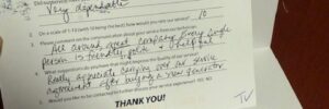 A thank you card from a customer to Brook Field Service Generators.