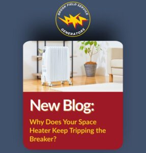 Blog Promotional Image for the article "Why Your Space Heater Keeps Tripping the Breaker," containing image of a space heater in a bright home.
