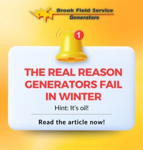 Blog promotional image for the article "The Real Reason Generators Fail in Winter (Hint: It's Oil)" with a bell notification graphic.