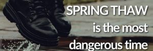 Blog promotional image for the article: "Why the Spring Thaw is the Most Dangerous Time for Your Basement" by Brook Field Service. Image contains an image of a person wearing jeans and boots, jumping into a puddle of water on the seidewalk with a home in the background, surrounded by Brook Field Generators branding colors and logo.