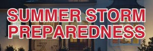 Blog Promotion graphic for the blog: "Summer Storm Preparedness: Top 5 Ways to Protect Your Home," containing a picture of a well-lit house on a summer rainy day, branded with Brook Field Service colors.